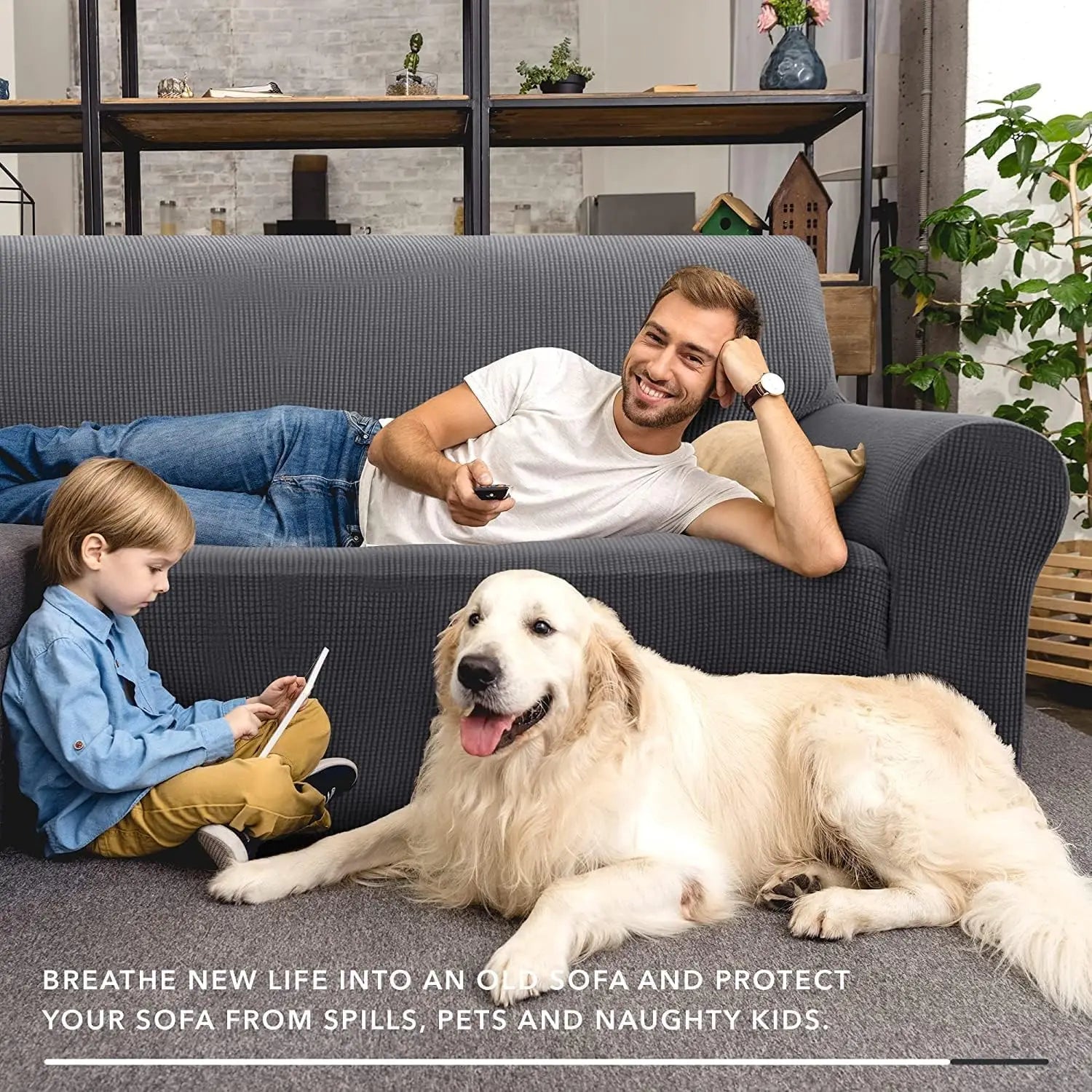 Jacquard Stretch Couch Cover Universal Sofa Covers Dog Cat Pets Friendly Washable Furniture Protector Fitted Sofa Slipcovers