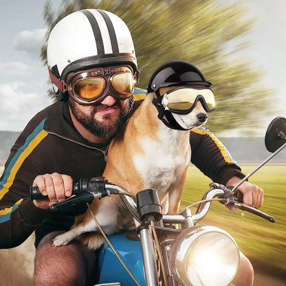 Dog Sunglasses and Pet Helmet Set,Dust Wind UV Protection Dog Glasses Dog Helmet and Goggles Adjustable Dog Motorcycle Helmet